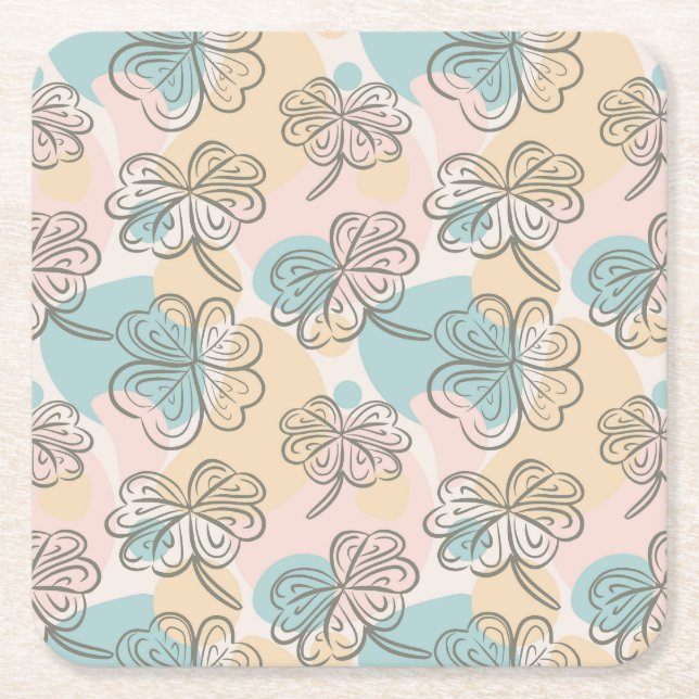 Hand Drawn Pastel Floral Pattern Sketch Square Paper Coaster (Front)