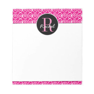 Hand Drawn Pattern on Pink, Monogrammed Notepad