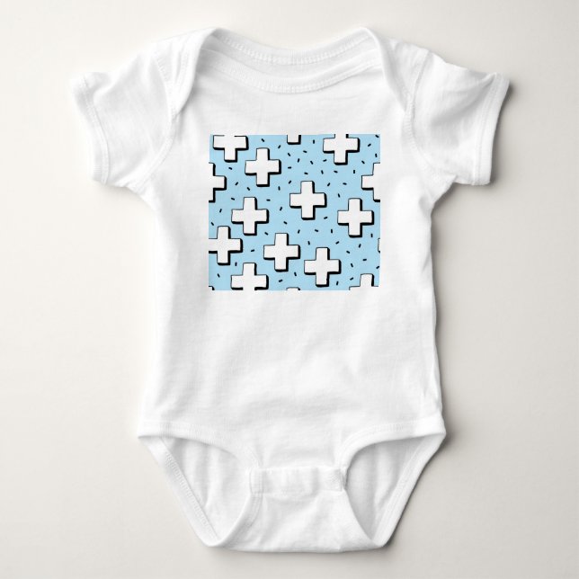 Hand-Drawn Pattern with Plus Signs. Baby Bodysuit (Front)