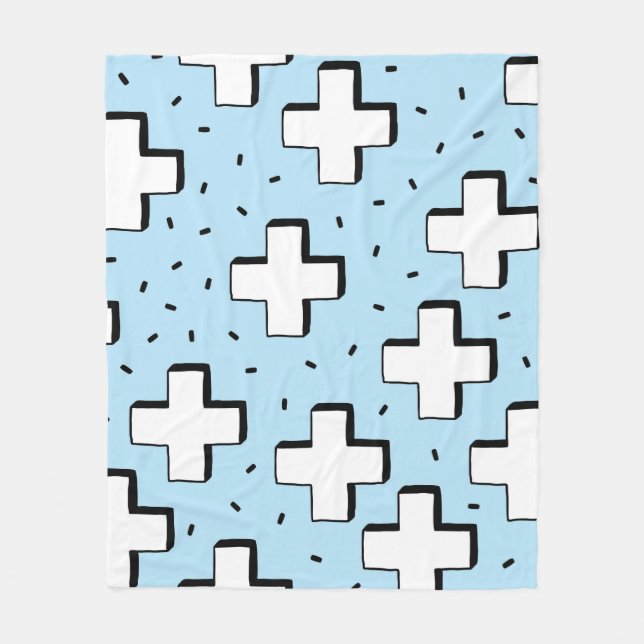 Hand-Drawn Pattern with Plus Signs. Fleece Blanket (Front)