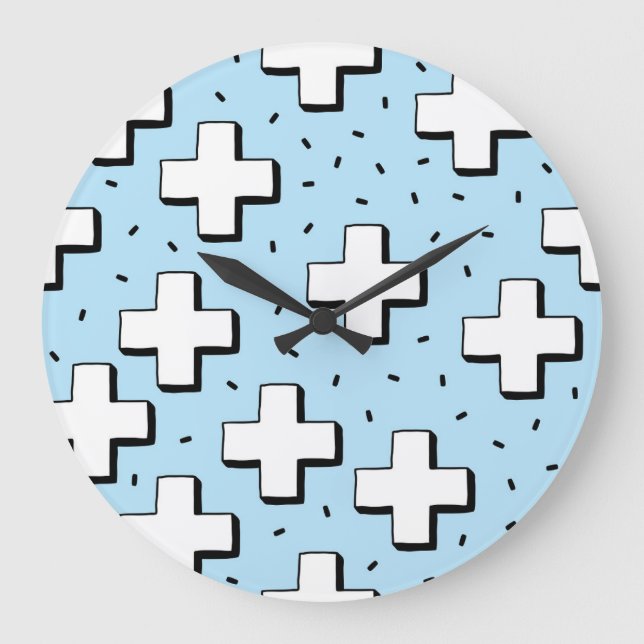Hand-Drawn Pattern with Plus Signs. Large Clock (Front)