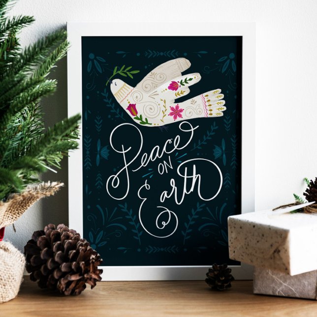 Hand-Drawn "Peace on Earth" Dove Folk Art Poster (Creator Uploaded)