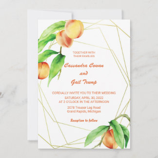 Hand Drawn Peaches Watercolor Wedding Invitation 