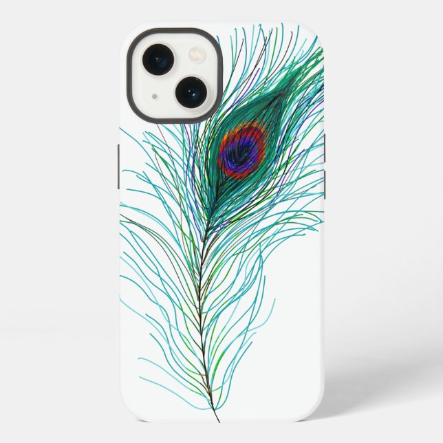 Hand drawn Peacock Feathers iPhone Case (Back)