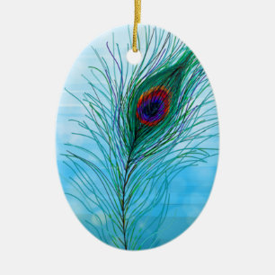 Hand drawn Peacock Feathers Personalized Ceramic Ornament