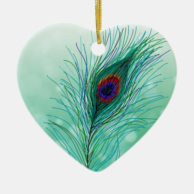Hand drawn Peacock Feathers Personalized    Ceramic Ornament (Front)