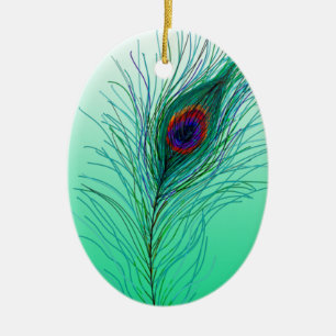 Hand drawn Peacock Feathers Personalized Christmas Ceramic Ornament