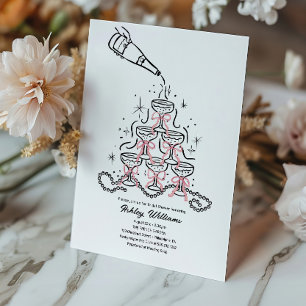 Hand Drawn Pearls & Prosecco Bridal Shower Invitation