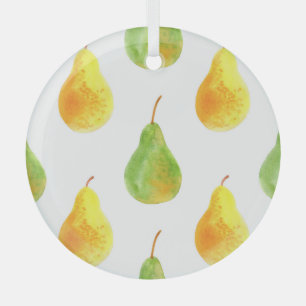 Hand-drawn pears, watercolor food picture glass ornament