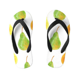 Hand-drawn pears, watercolor food picture kid's flip flops