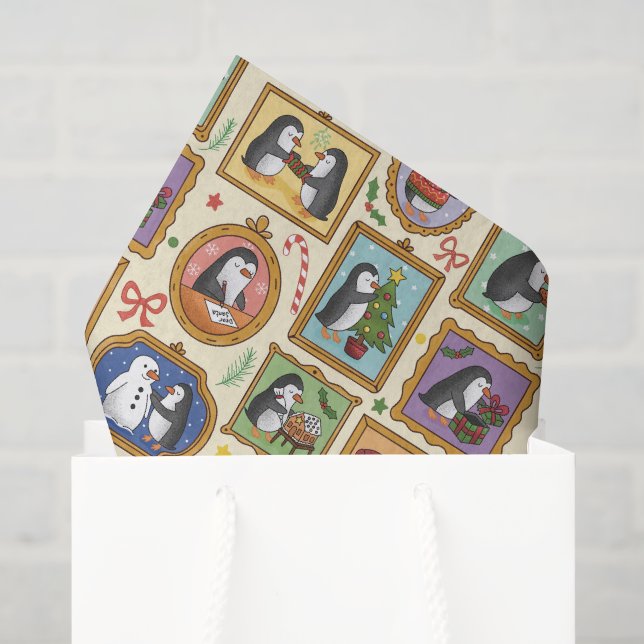 Hand Drawn Penguin Christmas Pattern Tissue Paper (Gift Bag)
