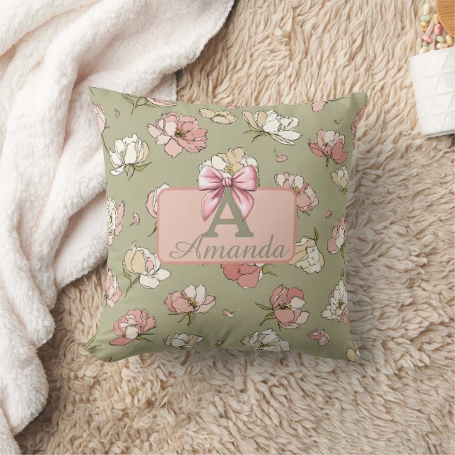 Hand-Drawn Peony Pattern Throw Pillow (Blanket)