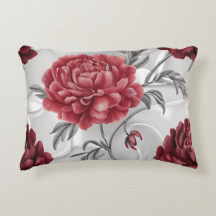 Hand-Drawn Peony Throw Pillow Cover Elegant Crimso