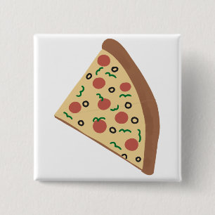 Hand Drawn Pepperoni Pizza Slice 2 Inch Square Button