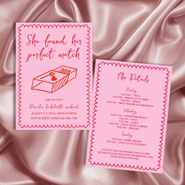 Hand Drawn Perfect Match Pink Bachelorette Weekend Invitation (Hand Drawn Perfect Match Pink Bachelorette Weekend Invitation)