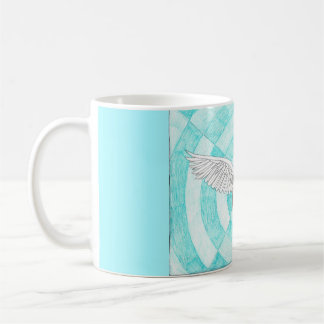 Hand-Drawn Person With Wings Blue Coffee Mug