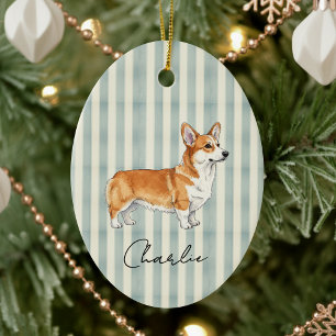 Hand Drawn Pet Portrait Watercolor Corgi Ceramic Ornament