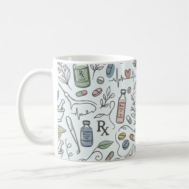 Hand-Drawn Pharmacy Doodle Mug | Modern Wellness P (Left)