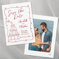 Hand Drawn Photo Whimsical Red Wedding