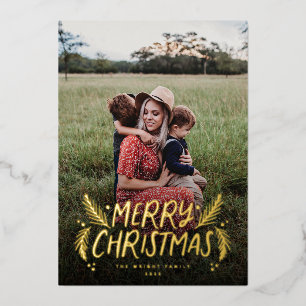 Hand Drawn Pine Berries Foil Holiday Card