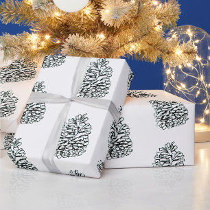 Hand Drawn Pine Cone Pattern Christmas Wrapping Paper