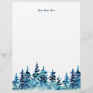 Hand-Drawn Pine Tree Forest Green Blue Letterhead