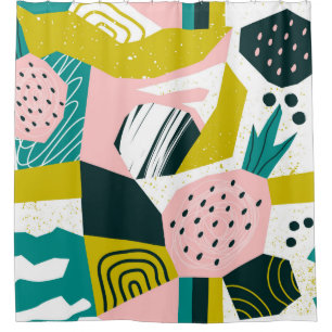 Hand drawn pineapples and various shapes, spots, d