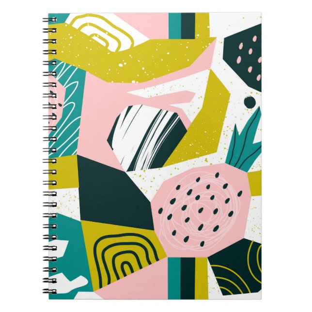 Hand drawn pineapples and various shapes, spots, d notebook (Front)