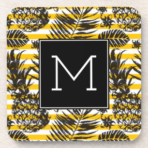 Hand Drawn Pineapples Monogram Coaster