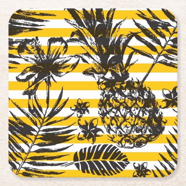 Hand Drawn Pineapples Square Paper Coaster (Front)