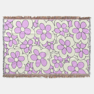 Hand Drawn Pink and Cream Flower Design Throw Blanket