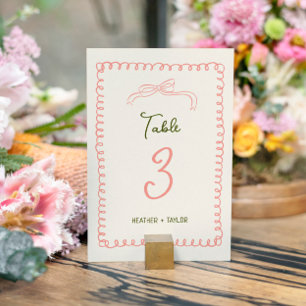Hand Drawn Pink and Green French Fun Wedding Table Number