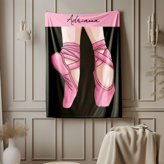 Hand drawn Pink Ballet Shoes Fleece Blanket (Creator Uploaded)