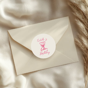  Hand Drawn Pink Bow Champagne Glass 50th Birthday Classic Round Sticker