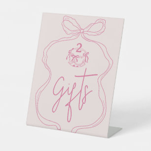 Hand Drawn Pink Bow Girl Birthday Party Gifts Sign