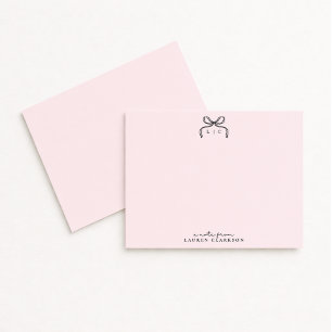 Hand Drawn Pink Bow Monogram Note Card