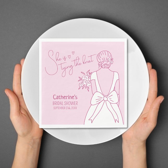 Hand Drawn Pink Bow Wedding Gown Bridal Shower Napkin (Creator Uploaded)