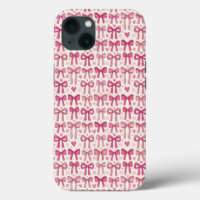 Hand Drawn Pink Bows Hearts Coquette Pattern