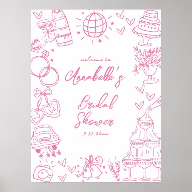 Hand Drawn Pink Bridal Shower Welcome Sign (Front)