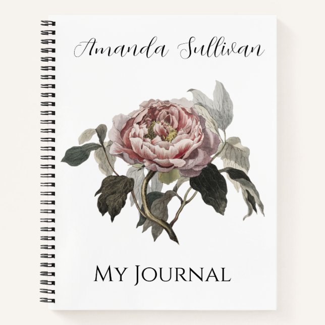 Hand drawn pink cabbage rose (PERSONLIZE) Notebook (Front)