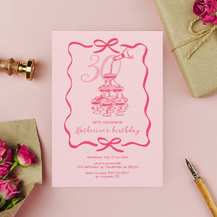 Hand Drawn Pink Champagne 30th Birthday Party Invitation