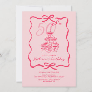 Hand Drawn Pink Champagne 50th Birthday Party Invitation
