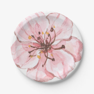 Hand Drawn Pink Cherry Blossom Paper Plate
