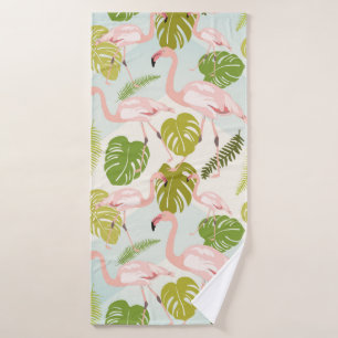 Hand drawn pink flamingo sketch. Vintage illustrat Bath Towel