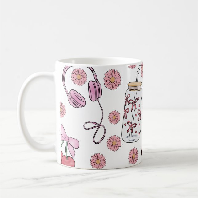 Hand-drawn Pink Girly Elements Seamless Pattern Coffee Mug (Left)