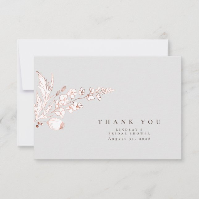 Hand-drawn Pink Gold Wildflowers Elegant Thank You (Front)
