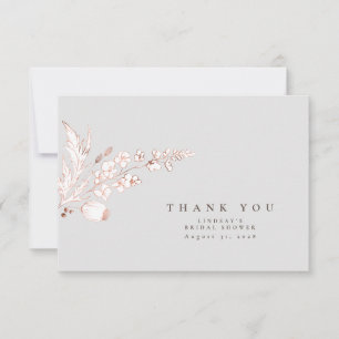 Hand-drawn Pink Gold Wildflowers Elegant Thank You Card