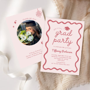 Hand Drawn Pink Graduation Party Invitation