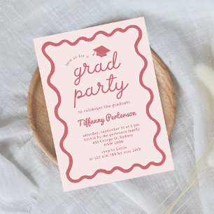 Hand Drawn Pink Graduation Party Invitation