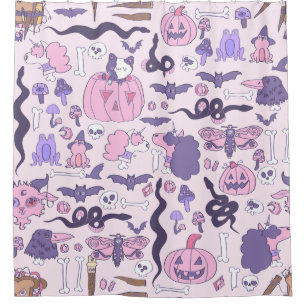 hand drawn pink halloween unicorn zombie bones